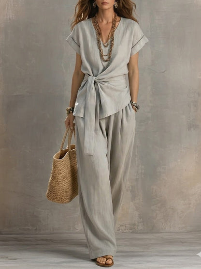 Casual Linen And Cotton Two-piece Set