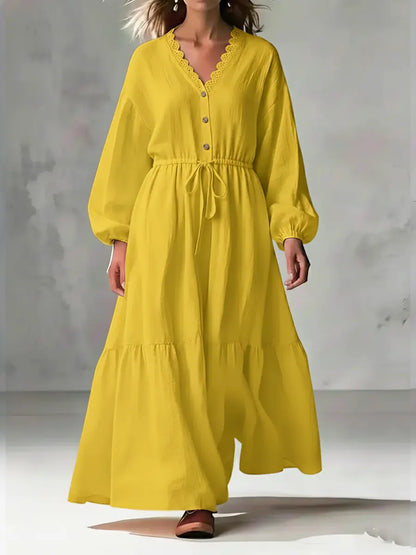 Women's Cozy Linen And Cotton Long-sleeved Dress