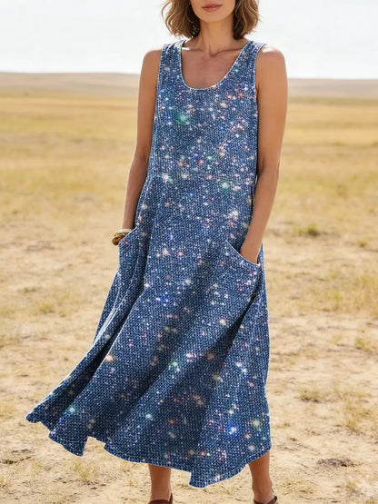 Women's Art Print Casual Cotton Denim Dress