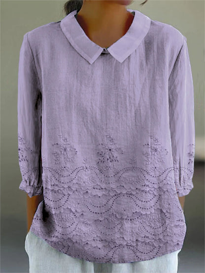 Women's Vintage Floral Pattern Art Print Casual Cotton And Linen 3/4 Sleeve Shirt