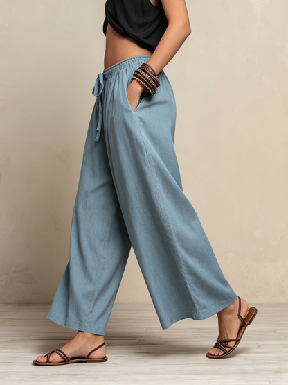Light Wash Tencel Wide-Leg Palazzo Pants – Effortless Airy Style