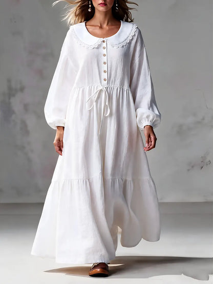 Women's Cozy Linen And Cotton Long-sleeved Dress