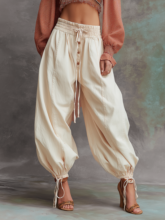 Casual Loose Fit Washed Denim Balloon Pants