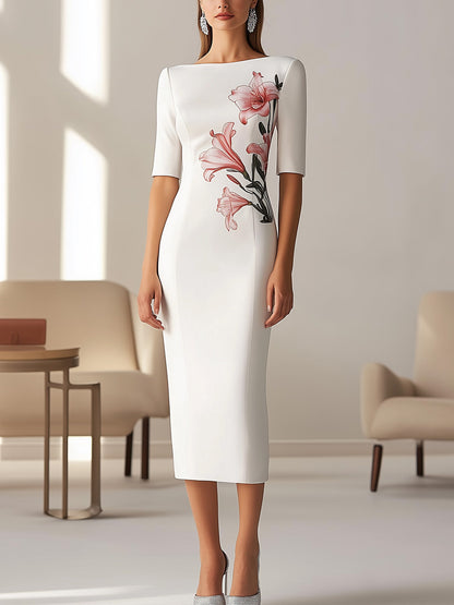 Chic White Midi Dress with Side Floral Embellishment