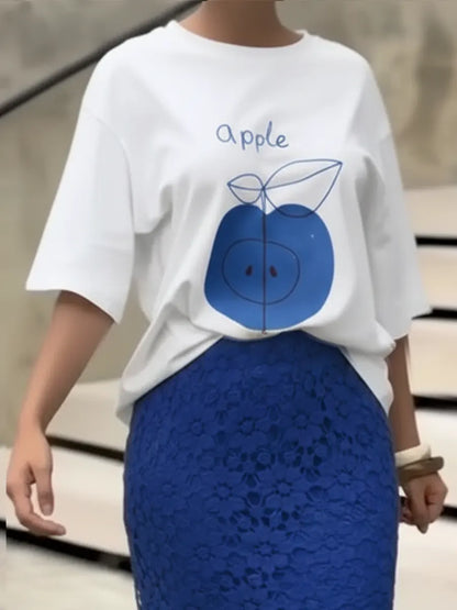 Women's Fashionable Apple Print T-shirt