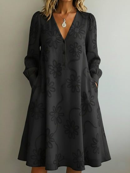 Vintage Elegant V-neck Floral Embroidery Dress