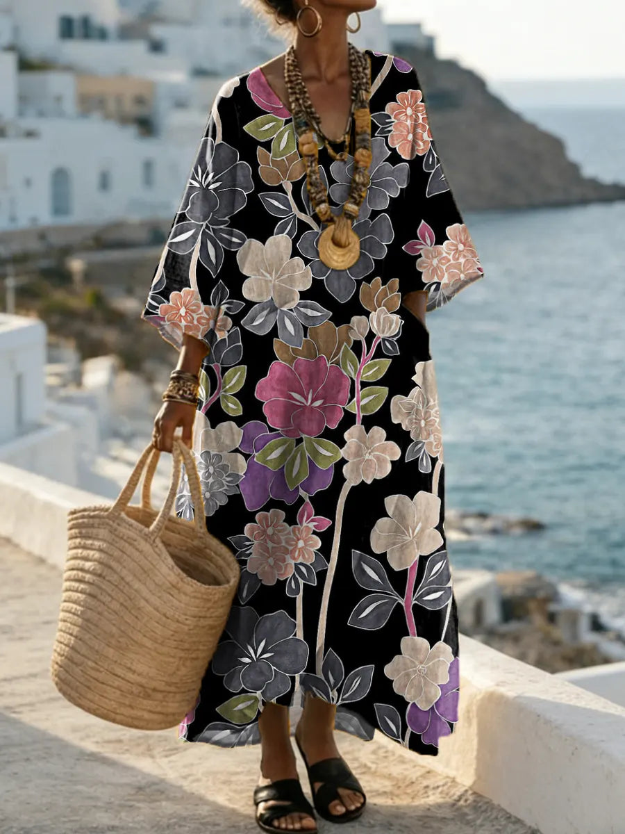 Women's Vintage Floral Pattern Art Print Casual Cotton Dress