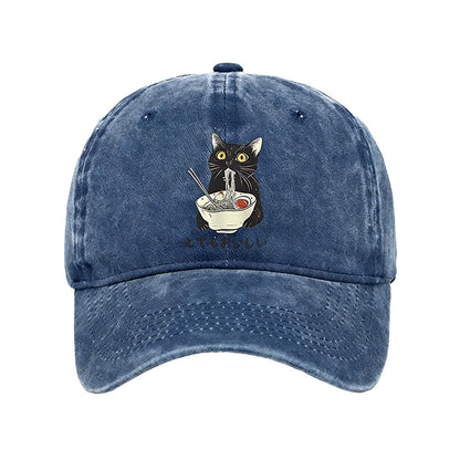 Cats Eat Ramen Noodles Washed Cap
