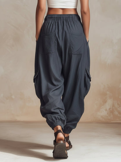 Lightweight Cargo Harem Pants With Drawstring Waist