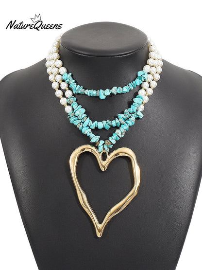 Bohemian Multi-layered Large Heart Beaded Necklace