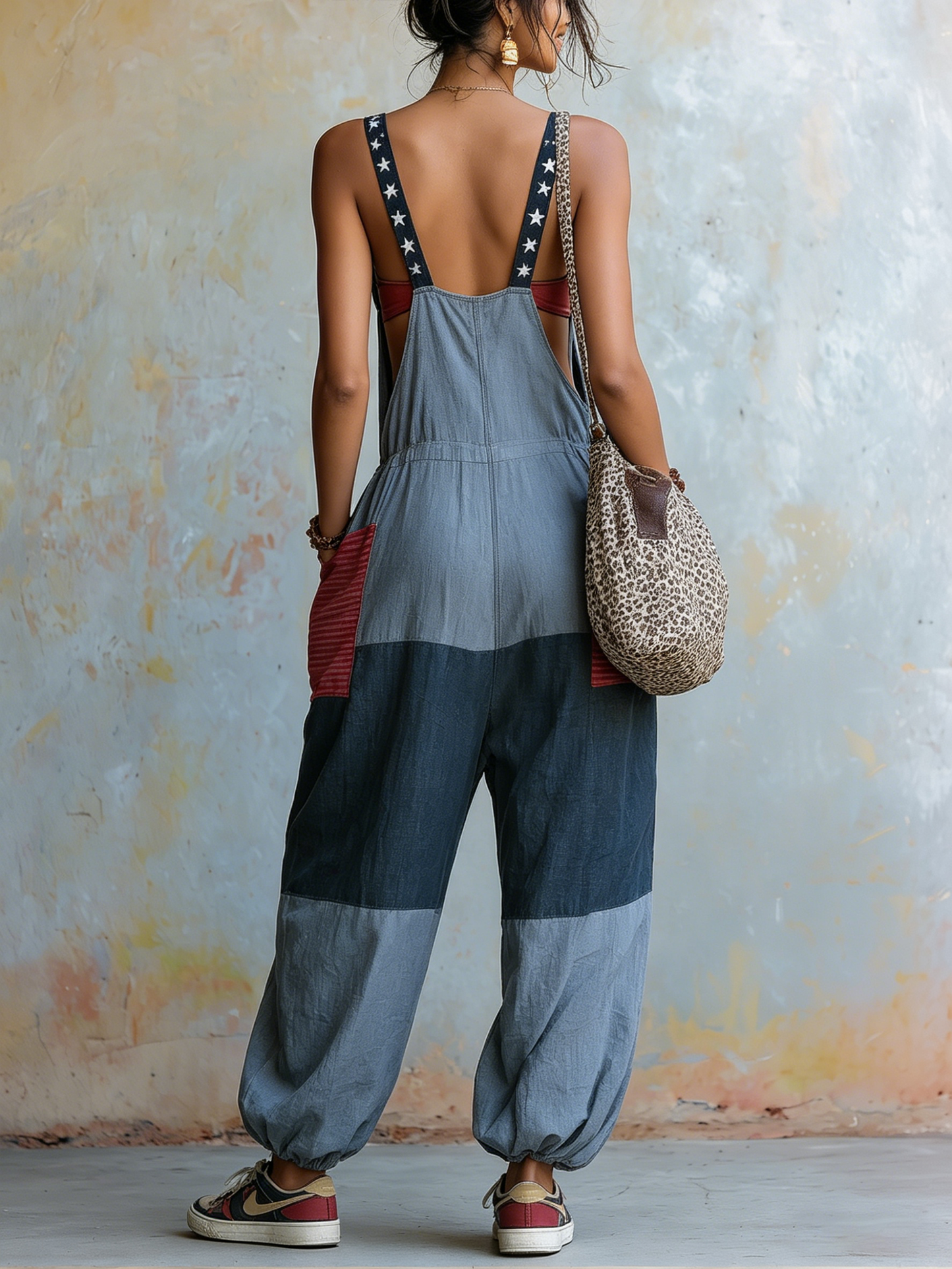 Bohemian Patchwork Harem Jumpsuit | Retro Star-Stripe Overalls