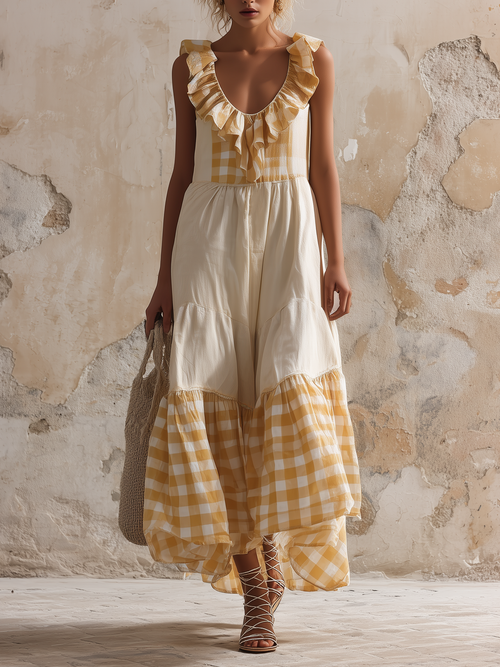 Ruffled Gingham Tiered Maxi Dress