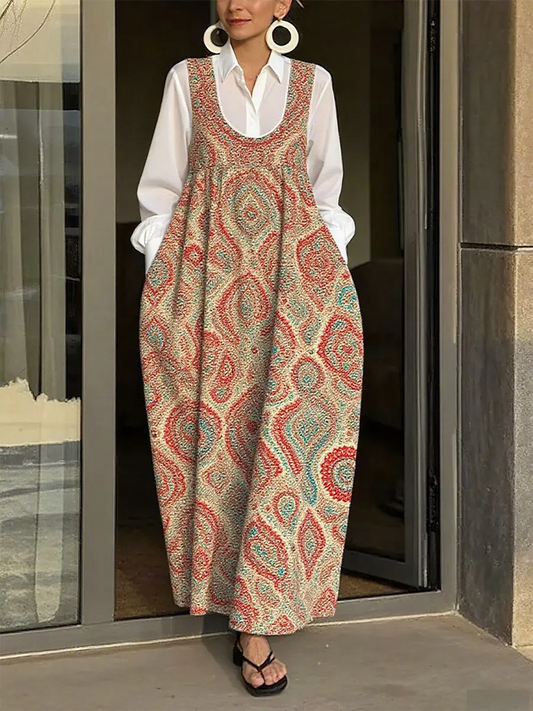 Women's Multicolor Floral Print Denim Suspenders Maxi Skirt
