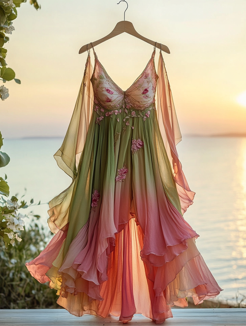 Asymmetrical dress with ruffles for vacation or daily wear c318
