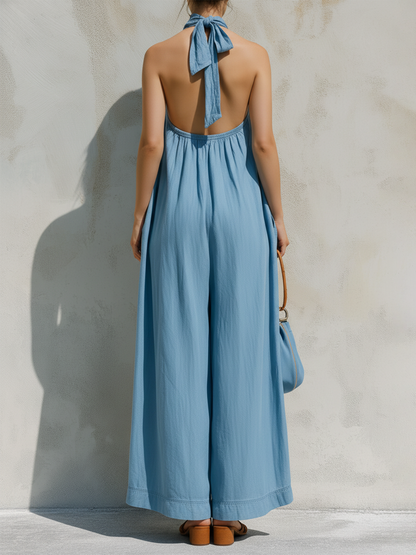 Light Blue Tencel Denim Loose Jumpsuit