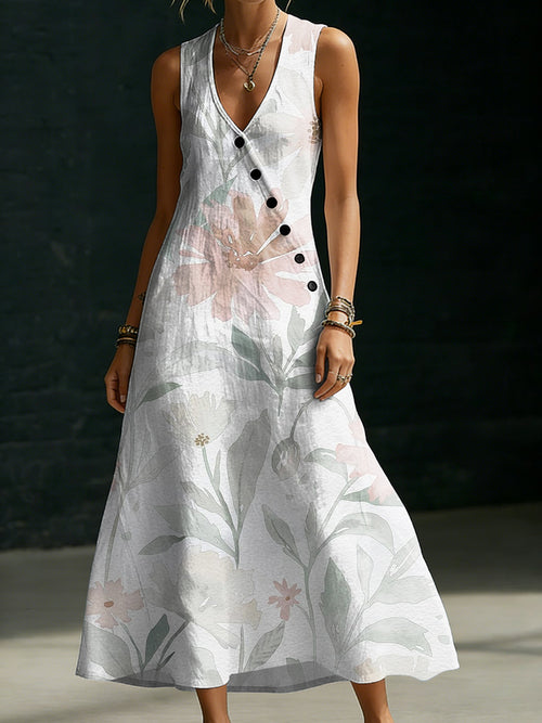 Women's Elegant Floral Decorative Patterns Minimalist And Cozy Button-up Dress