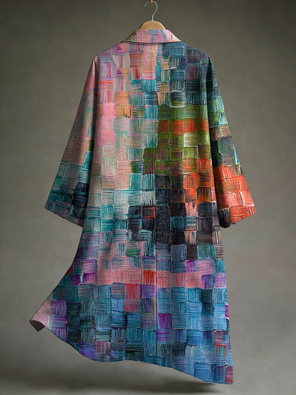 Men's Vintage Japanese Art Gradient Print  Linen Long Kimono