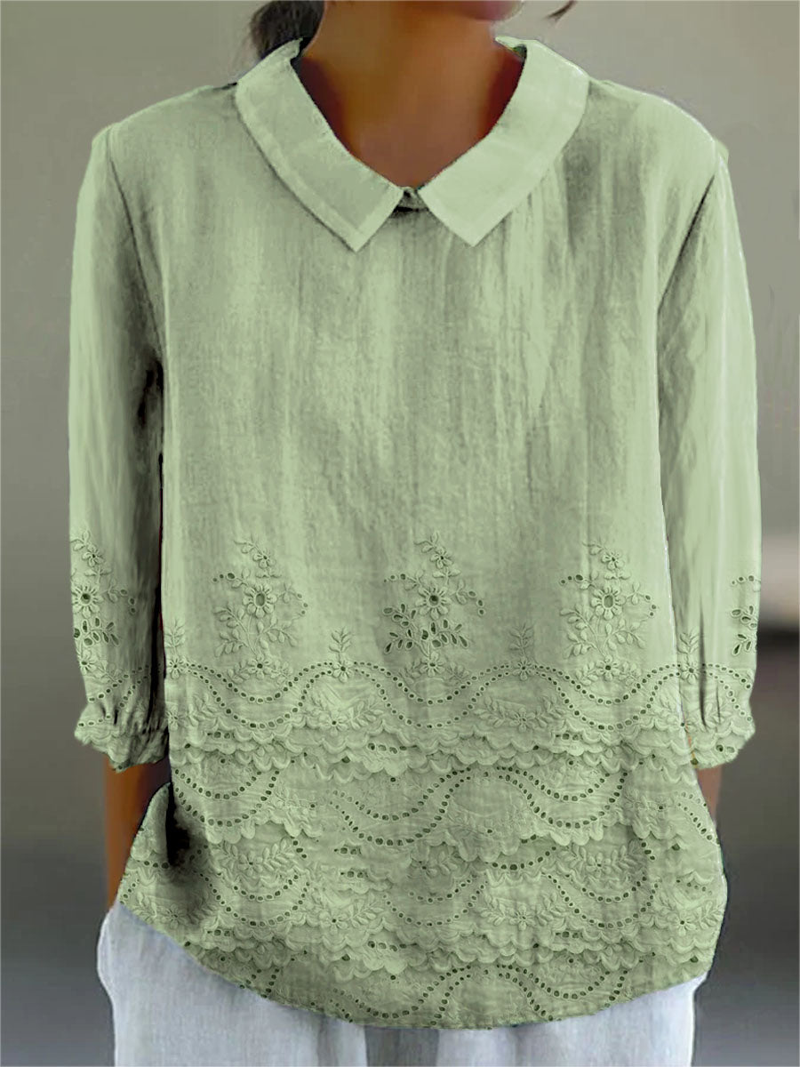 Women's Vintage Floral Pattern Art Print Casual Cotton And Linen 3/4 Sleeve Shirt