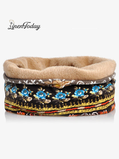 Retro Tribal Printed Cotton Fleece Dual Use Scarf Beanie Hat