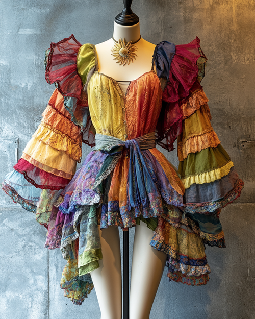 Summer vacation elegant colorful ruffle dress a167