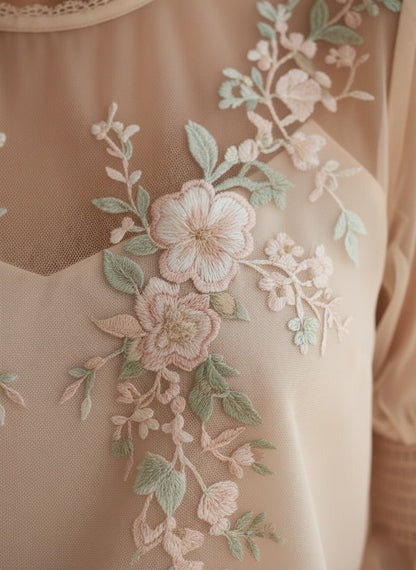 Elegant Floral Embroidered Sheer Blouse