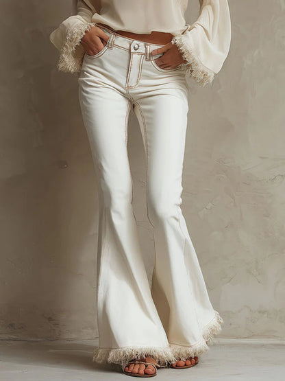 Casual Fringed Flared Jeans