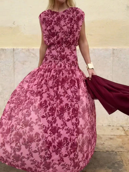 Elegant And Cozy Floral-print Sleeveless Mesh Dress