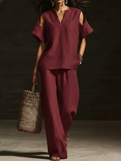 Elegant Off-the-shoulder Top And Wide-leg Pants Two-piece Set