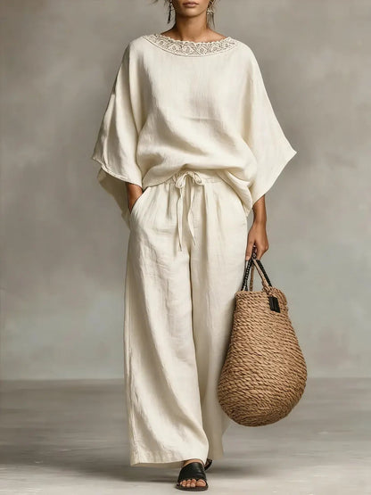 Women's Lace Collar Cotton And Linen Dress