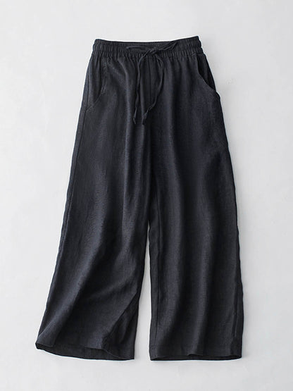 Women's Breathable Elastic Pocket Lazy Casual Cotton And Linen Loose Pants