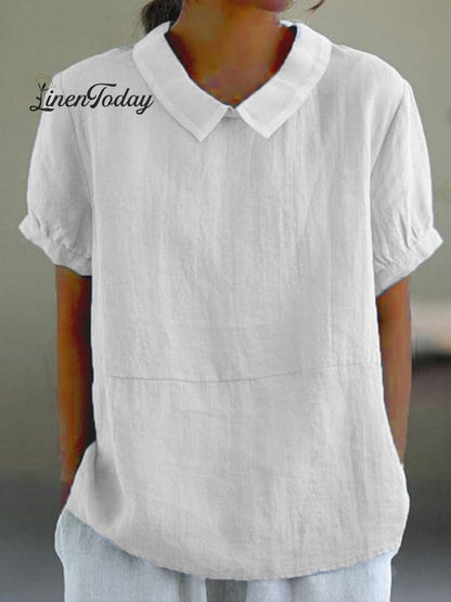 Women's Retro Floral Art Print Casual Cotton And Linen Shirt