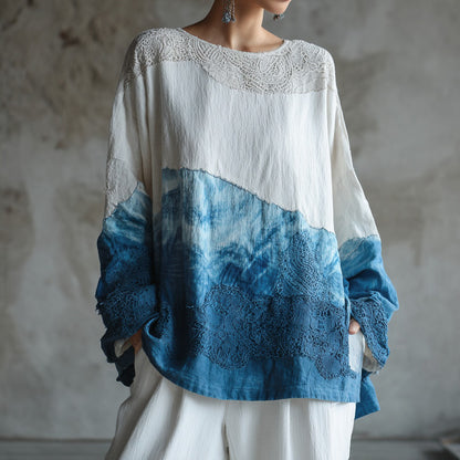 Vintage Marble Texture Collection Bohemia Women Style Gradient Gilded Pattern Linen T-shirt