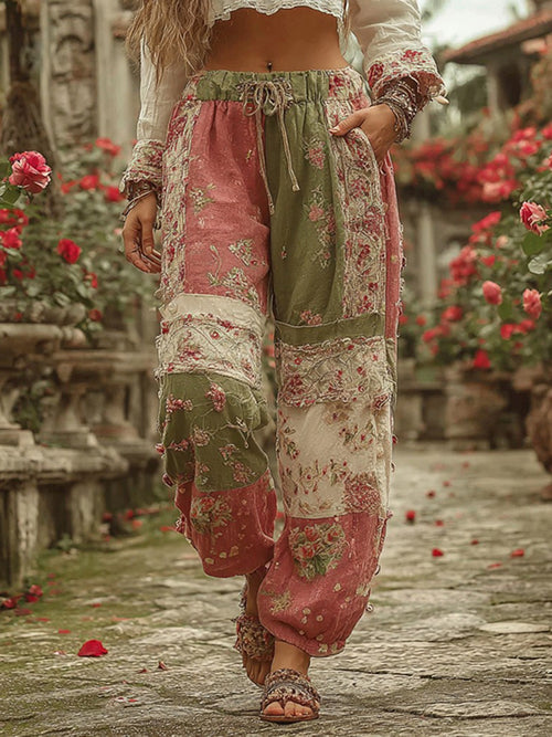 Women's Retro Floral Art Casual Pants