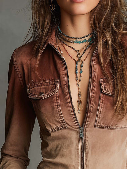 Vintage Distressed Ombre Denim Blouse