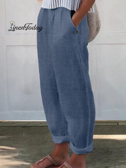 Women's Printed Cotton And Linen Casual Pants