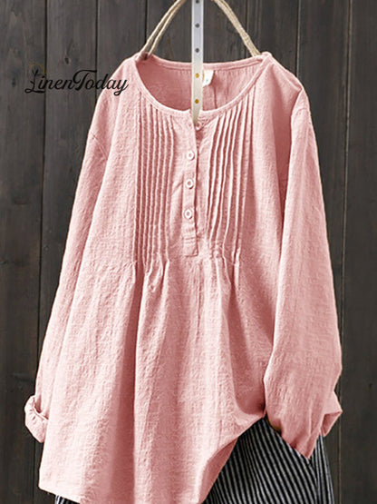 Women's Retro Cotton And Linen Casual Shirt