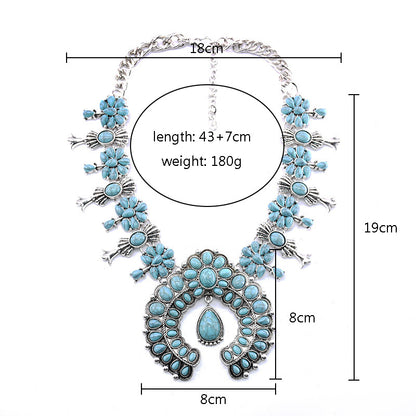 Boho Turquoise Flower Pendant Alloy Necklace