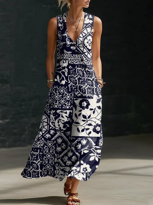 Women's Floral Pattern Art Print Casual Cotton Linen Dress