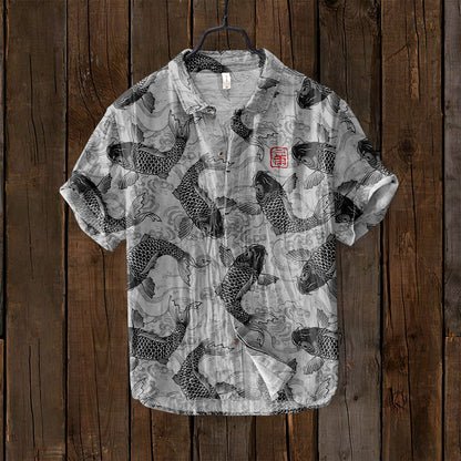 Vintage Fish Japanese Art Linen Blend Comfy Shirt