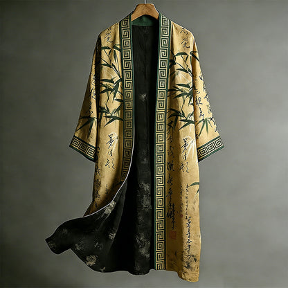 Japanese Style Retro Calligraphy Bamboo Art Pattern Casual Kimono