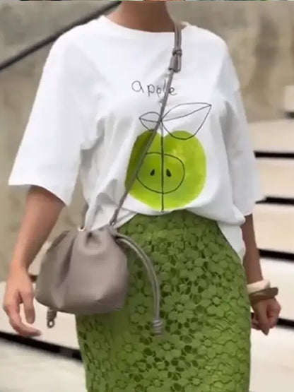 Women's Fashionable Apple Print T-shirt
