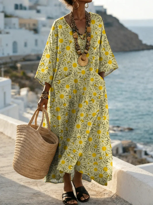 Women's Vintage Floral Pattern Art Print Casual Cotton Dress