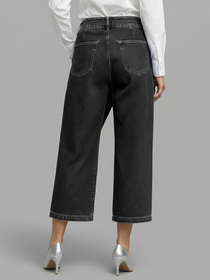 Women's High-waisted Loose-fitting Cropped Wide-leg Jeans