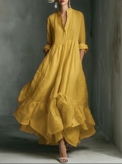 Elegant Women's Printed Maxi Dress With Ruffle Details.