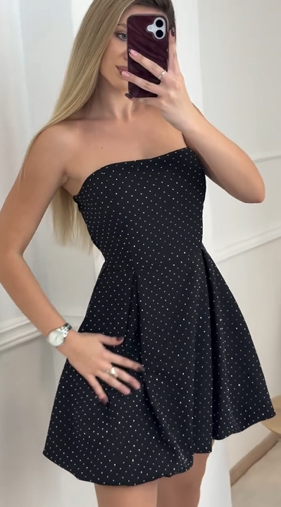 Sexy Tube Top Cinched Waist Shiny Mini Skirt