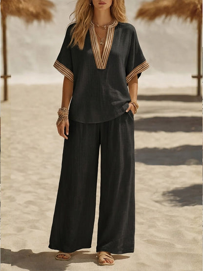 Casual Linen And Cotton Two-piece Set