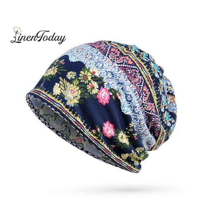 Retro Tribal Printed Cotton Fleece Dual Use Scarf Beanie Hat