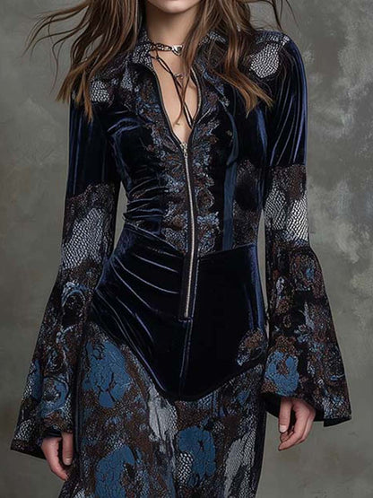 Snake-print Floral Velvet Maxi Dress