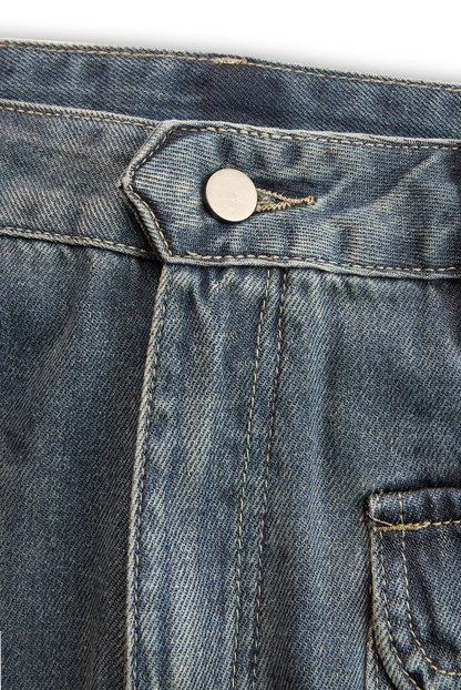 Casual Fashion Gradient Washed Denim Blue Gray Loose Pants