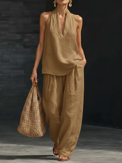 Casual And Cozy Minimalist Linen Two-piece Set